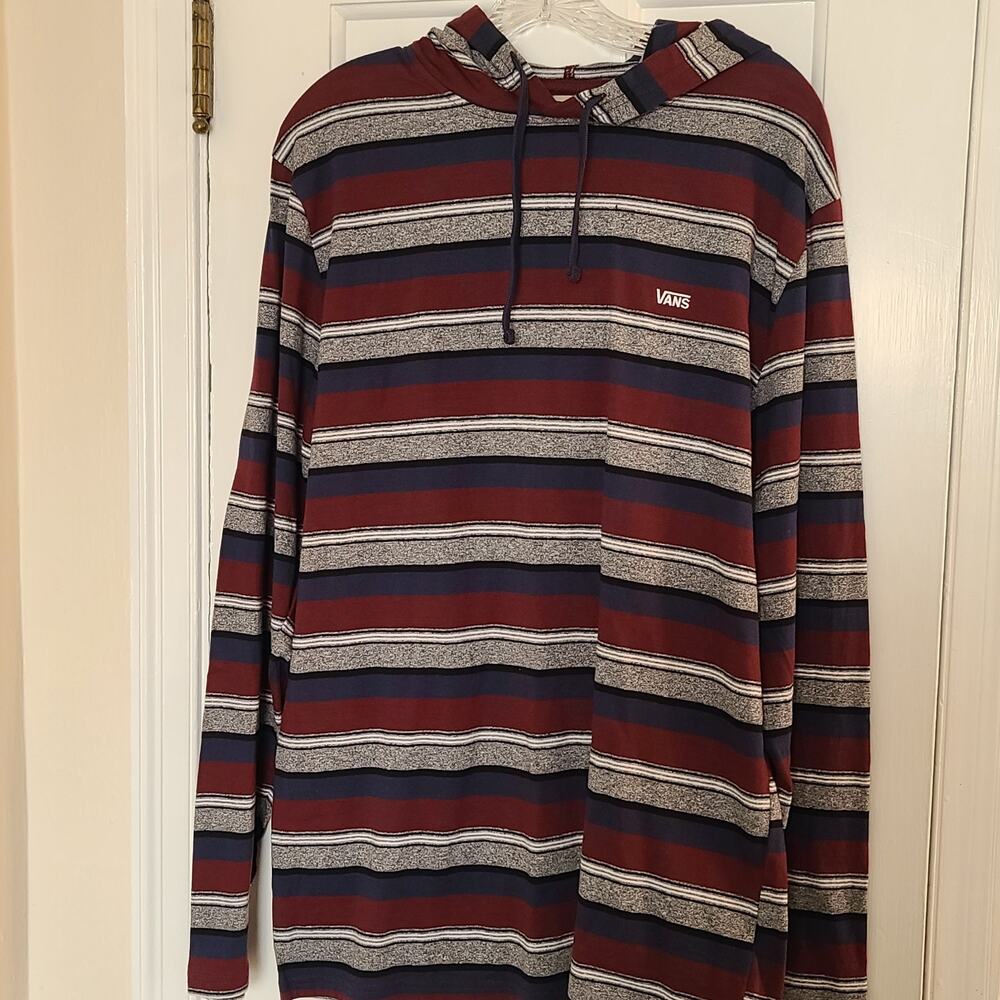 Vans Long Sleeve Striped Shirt With Hood Size Large NWT
